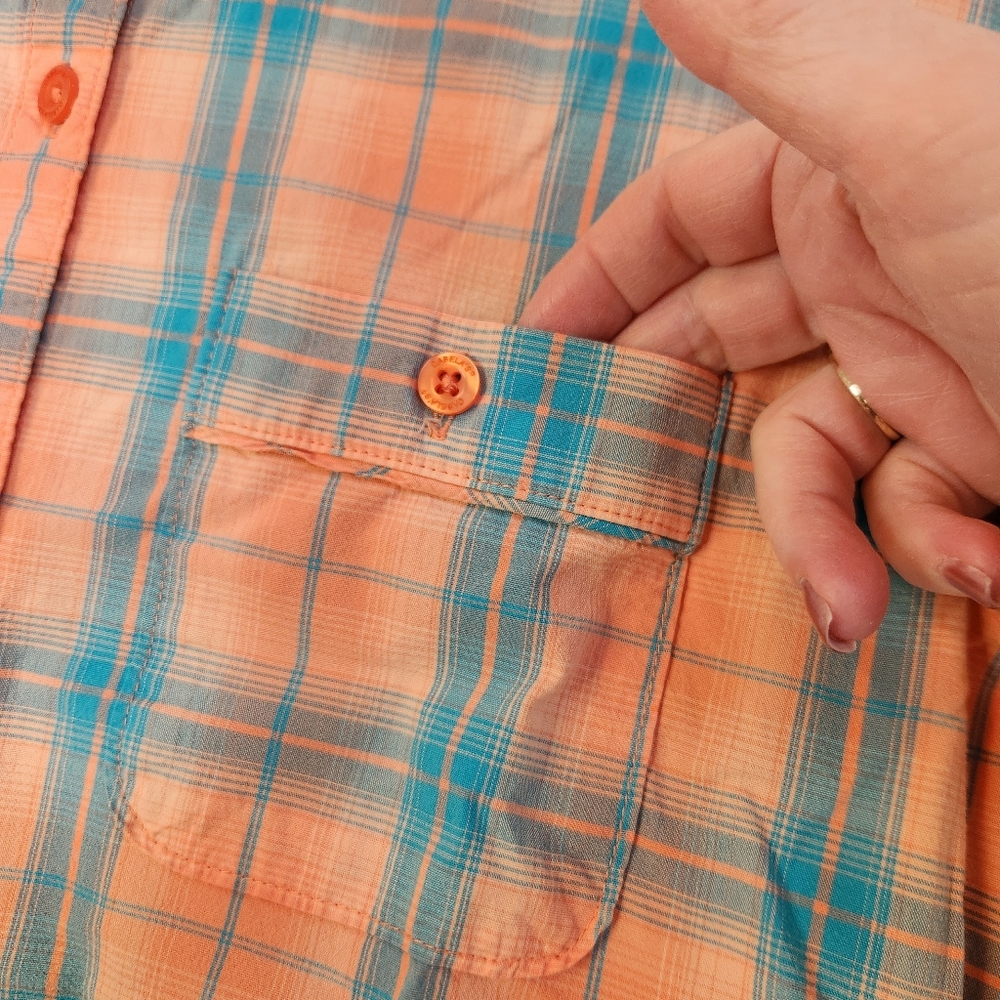 Cabela's Orange and Teal Plaid Short-Sleeve Button-Down Shirt, Size M - Picture 4 of 7